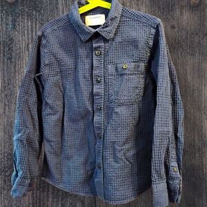 Old Navy Boys Indigo Blue Waffle Weave Button Down Shirt Sz M